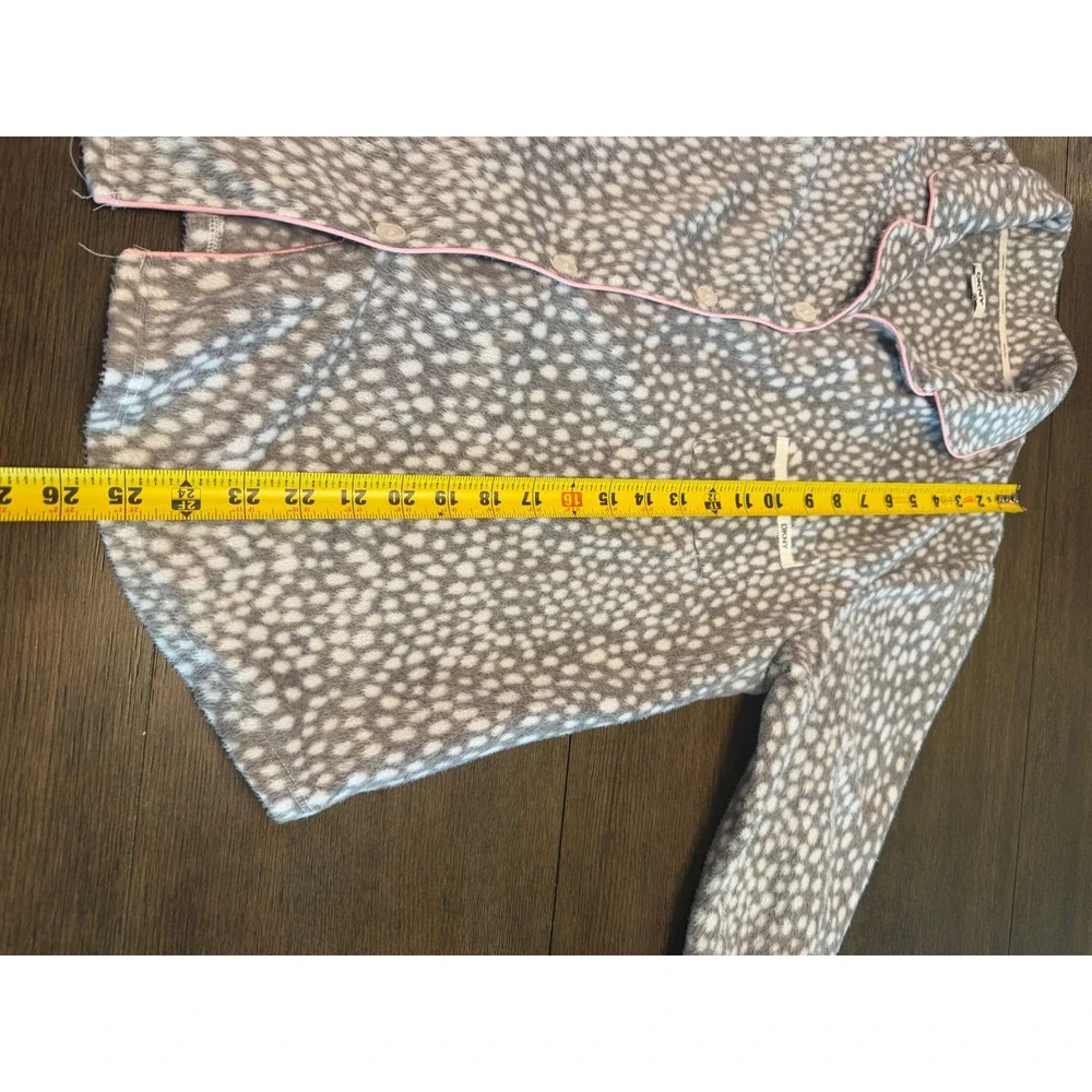 DKNY Womens‎ XL Pajama Set Grey White Animal Print Fleece Long Sleeve Pants 2pc